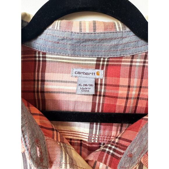 Carhartt Men's Plaid Short Sleeve Button Down Relaxed Fit Red XL - Picture 4 of 7
